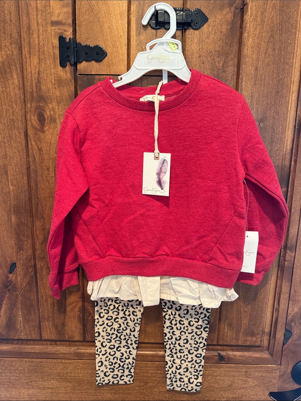 Jessica Simpson Red Girls' Sweatshirt & Leopard Legging Set